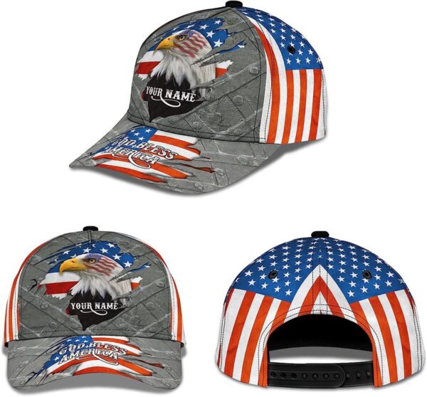 Patriotic God Blessed America Eagle American Flag Custom Name Baseball Cap, Christian, Jesus Hat Trucker Classic Hats Gift