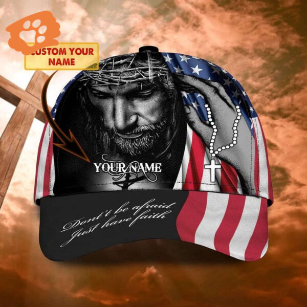Personalized 4th of July Jesus Cap, Don’t be Afraid Just Have Faith 3D Baseball Cap for Christian Trucker Classic Hats Gift
