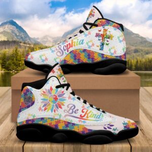 Personalized Autism Awareness Be Kind Puzzle Basketball Shoes, Jesus Cross Running Shoes, Be Kind Autism Support Gift 1
