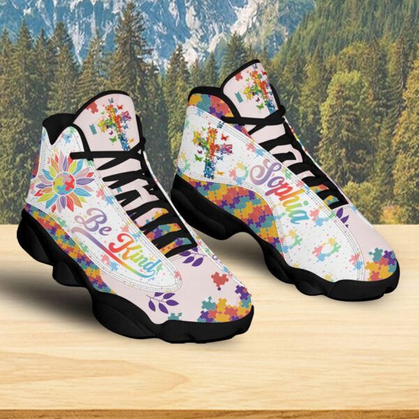 Personalized Autism Awareness Be Kind Puzzle Basketball Shoes, Jesus Cross Running Shoes, Be Kind Autism Support Gift