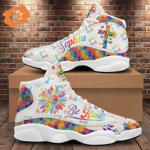 Personalized Autism Awareness Be Kind Puzzle Basketball Shoes, Jesus Cross Running Shoes, Be Kind Autism Support Gift
