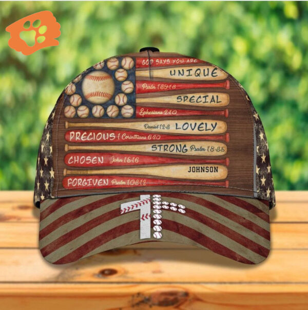 Personalized Baseball With Jesus Command 3D Cap, American Flag Baseball Lovers Hat Trucker Classic Hats Gift