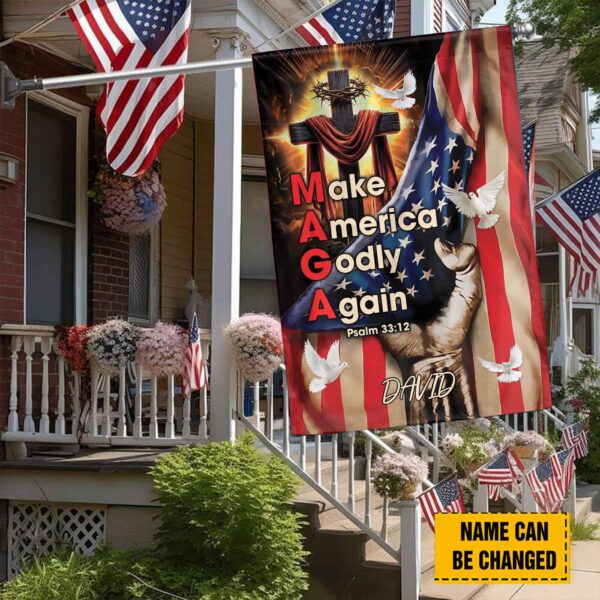 Personalized Cross American Flag for Independence Day: Make America Godly Again with God Garden Decor