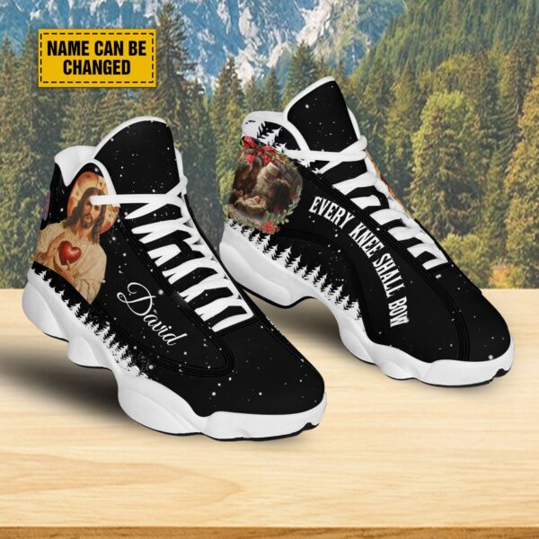 Personalized Every Knee Shall Bow Basketball Shoes, Santa Claus Baby Jesus Running Shoes, Christmas Jesus Christ Shoes