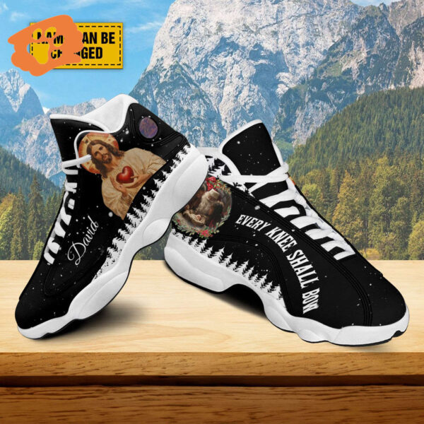 Personalized Every Knee Shall Bow Basketball Shoes, Santa Claus Baby Jesus Running Shoes, Christmas Jesus Christ Shoes