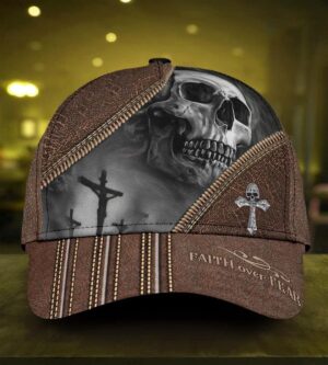 Personalized Faith Over Fear Jesus Christ Cap 3D All Over Prints Hat for Christian Trucker Classic Hats Gift 1