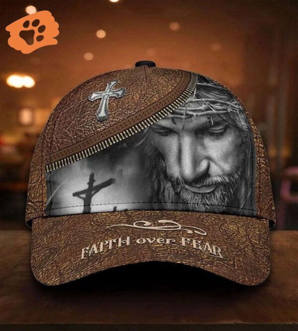 Personalized Faith Over Fear Jesus Christ Cap 3D All Over Prints Hat for Christian Trucker Classic Hats Gift