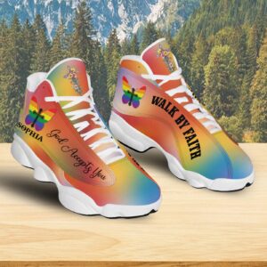 Personalized God Accept You Basketball Shoes, LGBT Walk By Faith Running Shoes, Jesus Cross Footwear Unisex Gift 1