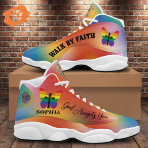 Personalized God Accept You Basketball Shoes, LGBT Walk By Faith Running Shoes, Jesus Cross Footwear Unisex Gift