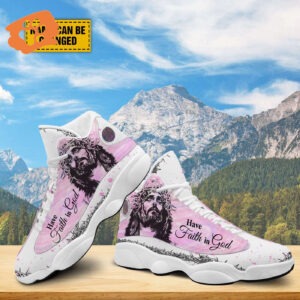 Personalized Have Faith In God Pink Jesus Basketball Shoes, God Lover Religious Gifts Unisex Basketball Shoes