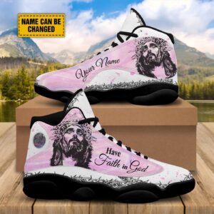 Personalized Have Faith In God Pink Jesus Basketball Shoes, God Lover Religious Gifts Unisex Basketball Shoes 1