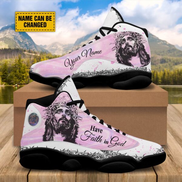 Personalized Have Faith In God Pink Jesus Basketball Shoes, God Lover Religious Gifts Unisex Basketball Shoes