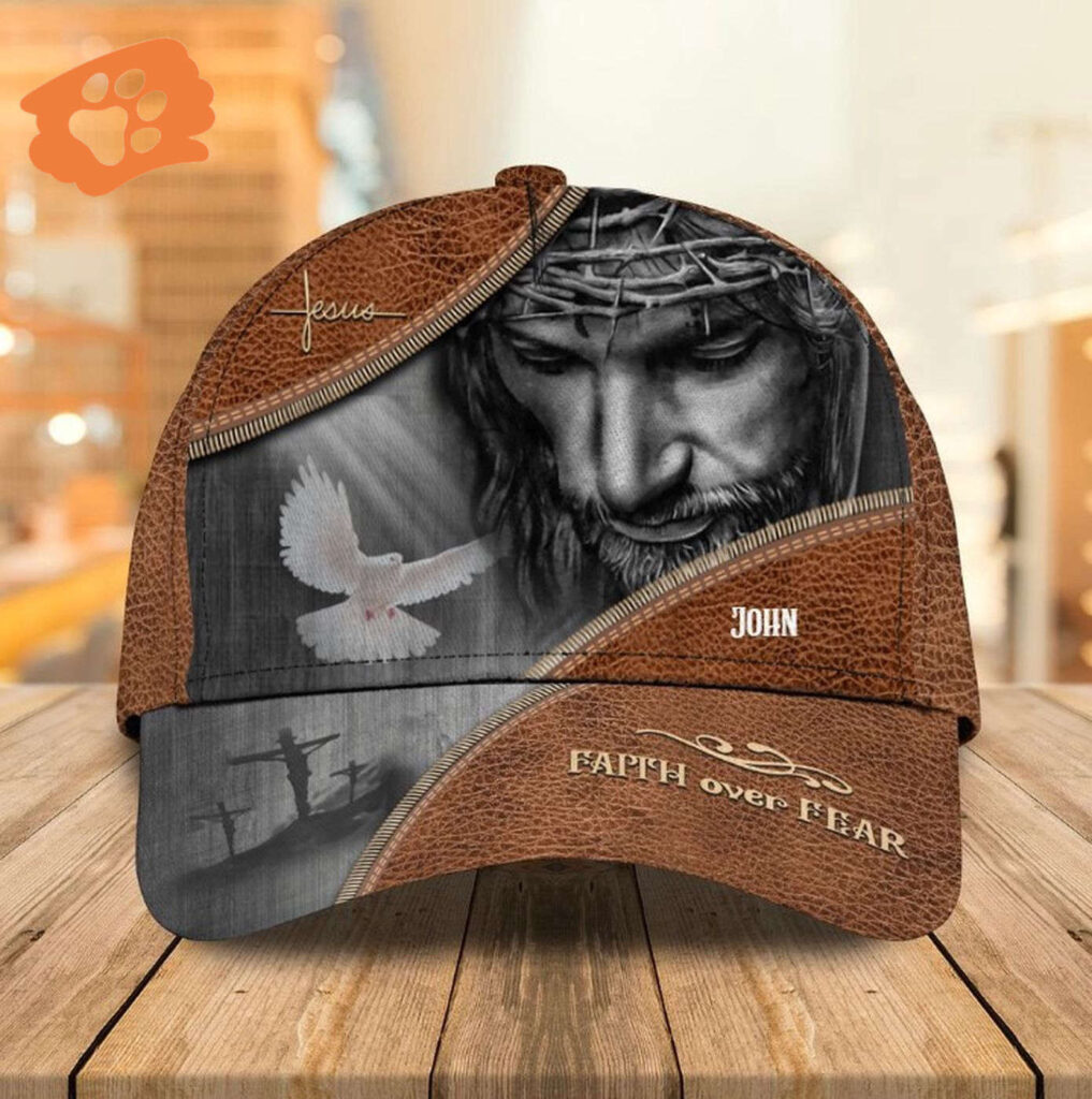 Personalized Jesus and Dove Leather Pattern Classic Cap for Men, Women Trucker Classic Hats Gift