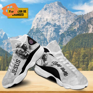 Personalized Jesus And Lion Basketball Shoes, Lion Of Judah Shoes, God Lover Religious Custom Gifts Unisex Basketball Shoes