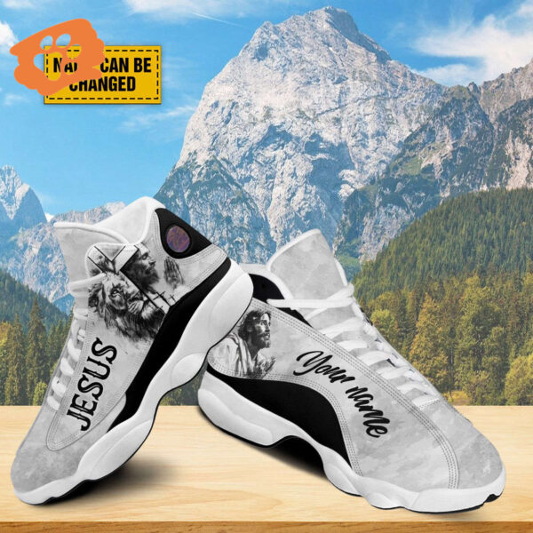 Personalized Jesus And Lion Basketball Shoes, Lion Of Judah Shoes, God Lover Religious Custom Gifts Unisex Basketball Shoes