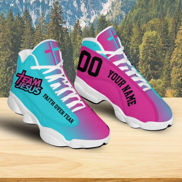 Personalized Jesus Basketball Shoes For Men, Faith Over Fear, Sports Sneaker Christian Cross, Gift For Dad