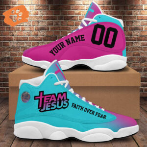 Personalized Jesus Basketball Shoes For Men, Faith Over Fear, Sports Sneaker Christian Cross, Gift For Dad