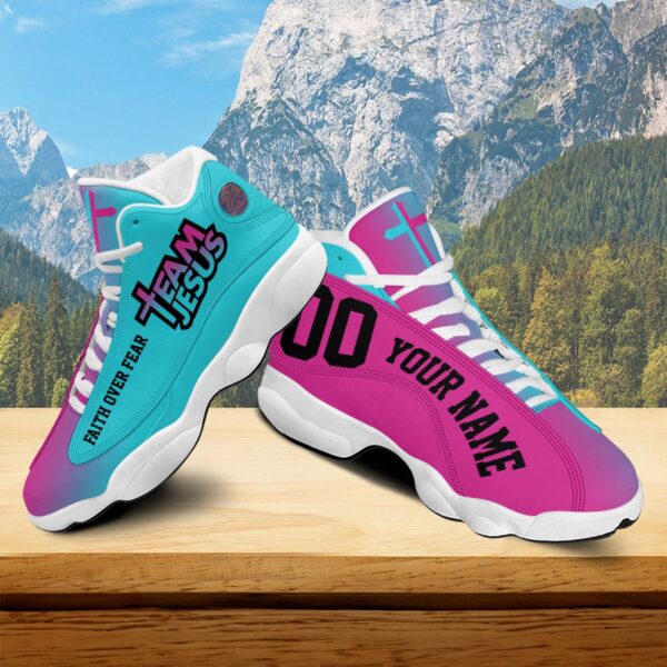 Personalized Jesus Basketball Shoes For Men, Faith Over Fear, Sports Sneaker Christian Cross, Gift For Dad