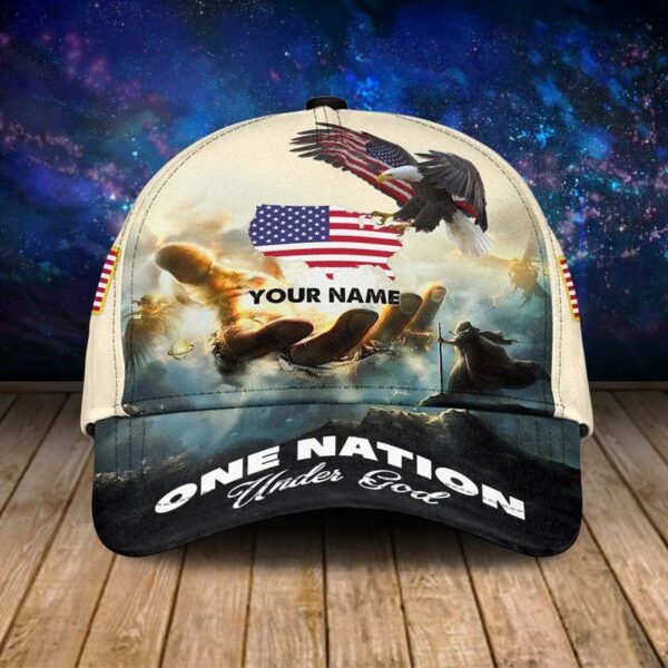 Personalized Jesus Cap, One Nation under God Veteran 3D Baseball Cap, 4th of July Veteran Hat for Him Trucker Classic Hats Gift