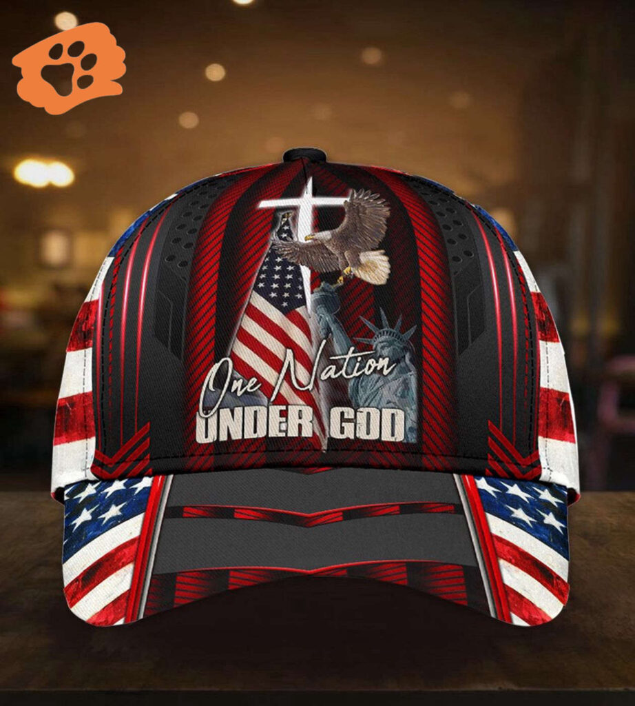 Personalized Jesus Cap, One Nation under God Veteran 3D Baseball Cap, 4th of July Veteran Hat for Him Trucker Classic Hats Gift