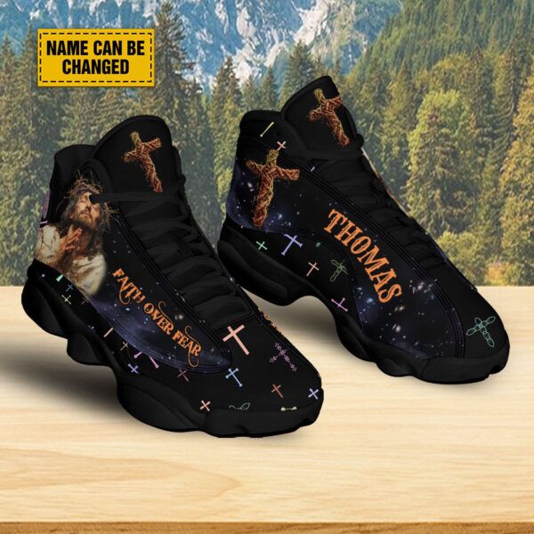 Personalized Jesus Christian Basketball Shoes, Faith Over Fear Sport Shoes, Jesus Cross Running Shoes Christmas Gift