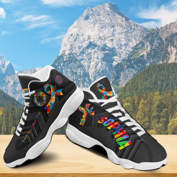 Personalized Jesus Cross Autism Awareness Basketball Shoes, You’ll Never Walk Alone, Christian Faith Running Shoes