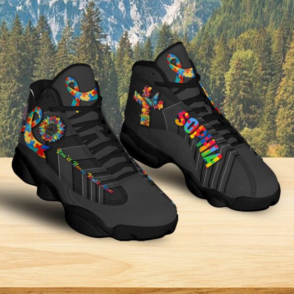 Personalized Jesus Cross Autism Awareness Basketball Shoes, You’ll Never Walk Alone, Christian Faith Running Shoes