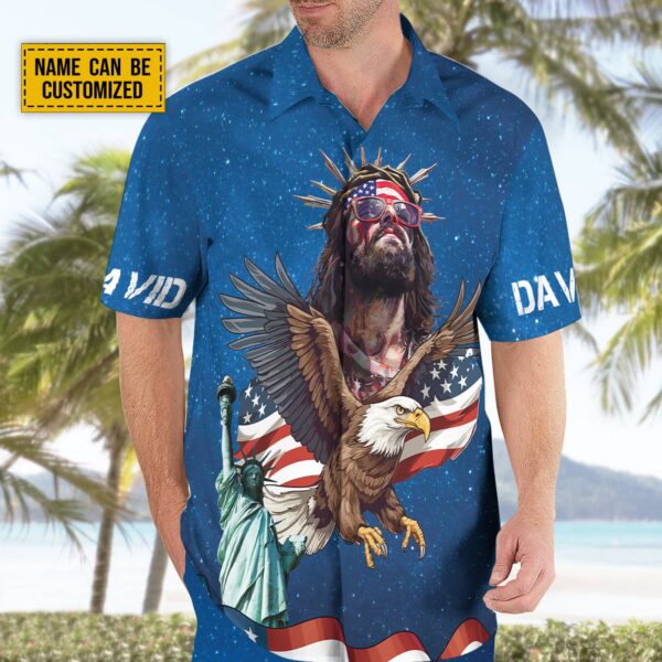 Personalized Jesus Eagle American Flag Hawaiian Shirt – Independence Day Gifts