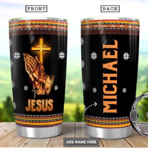 Personalized Jesus Faith Orange Pattern Stainless Steel Tumbler - Jesus Lover Men Women