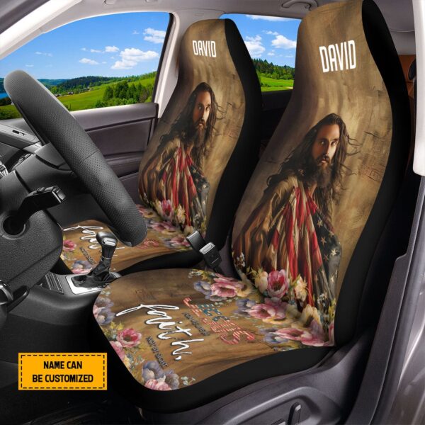 Custom Jesus Flower American Flag Car Seat Cover – Faith Front Protectors Car Decor 4th of July Gift