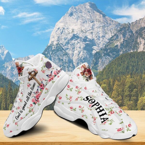Personalized Jesus Rose Butterfly Basketball Shoes, God Is Good All The Time Running Shoes, Christ Cross Religious Gift