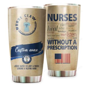 Personalized Jesus Saves I'm Just A Nurse Lending A Helping Hand, Nurse Claw, Nurse Without A Prescription Stainless Steel Tumbler Cup - Jesus Lover Men Women