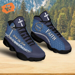 Personalized Jesus Walk By Faith Basketball Shoes, Christian Thorns Crown Footwear Shoes, Faith Religious Gifts