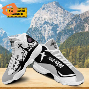 Personalized Jesus Walk By Faith Basketball Shoes, Jesus Cross Mountain Basketball Shoes, Christian Footwear Unisex Basketball Shoes
