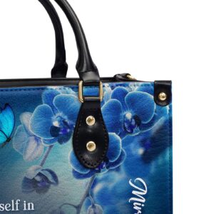 Custom Leather Handbag with Psalm 37:4 Design Blue Orchids & Lilac H47 1