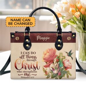 Philippians 4:13 Personalized Leather Handbag Humming Bird & Cross Gift