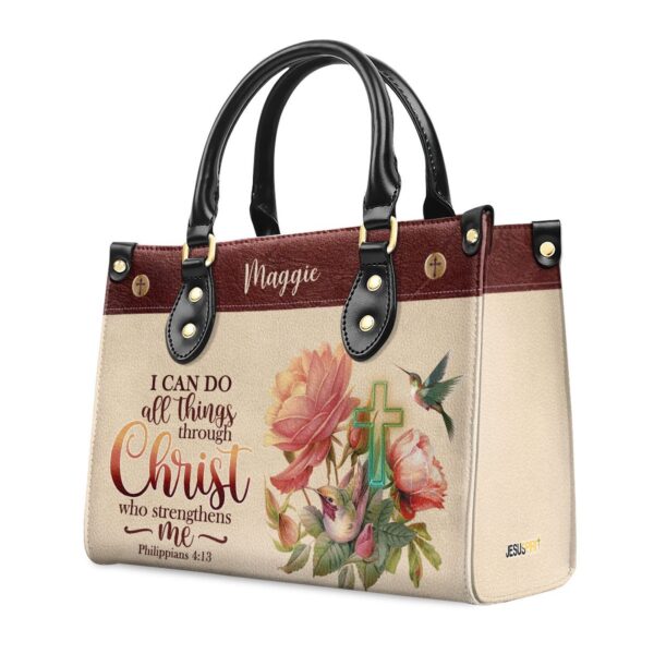 Philippians 4:13 Personalized Leather Handbag Humming Bird & Cross Gift