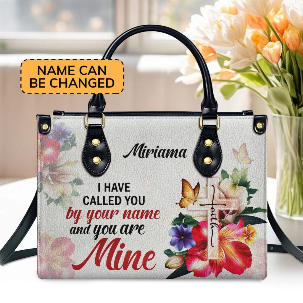 Custom Leather Handbag with Isaiah 43:1 Cross and Flower Design Custom Leather Handbag with Isaiah 43:1 Cross and Flower Design