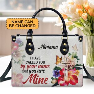 Custom Leather Handbag with Isaiah 43:1 Cross and Flower Design