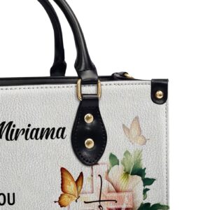 Custom Leather Handbag with Isaiah 43:1 Cross and Flower Design 1