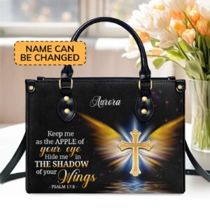 Personalized Leather Handbag with Handle Christian Gifts for Women Psalm 17:8 Gift