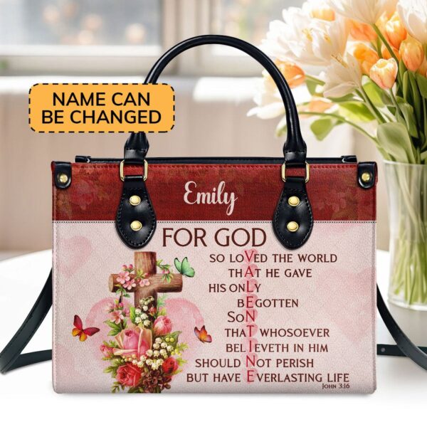 Personalized Leather Handbag With Handle Christian Valentine Gift for Women God So Loved the World