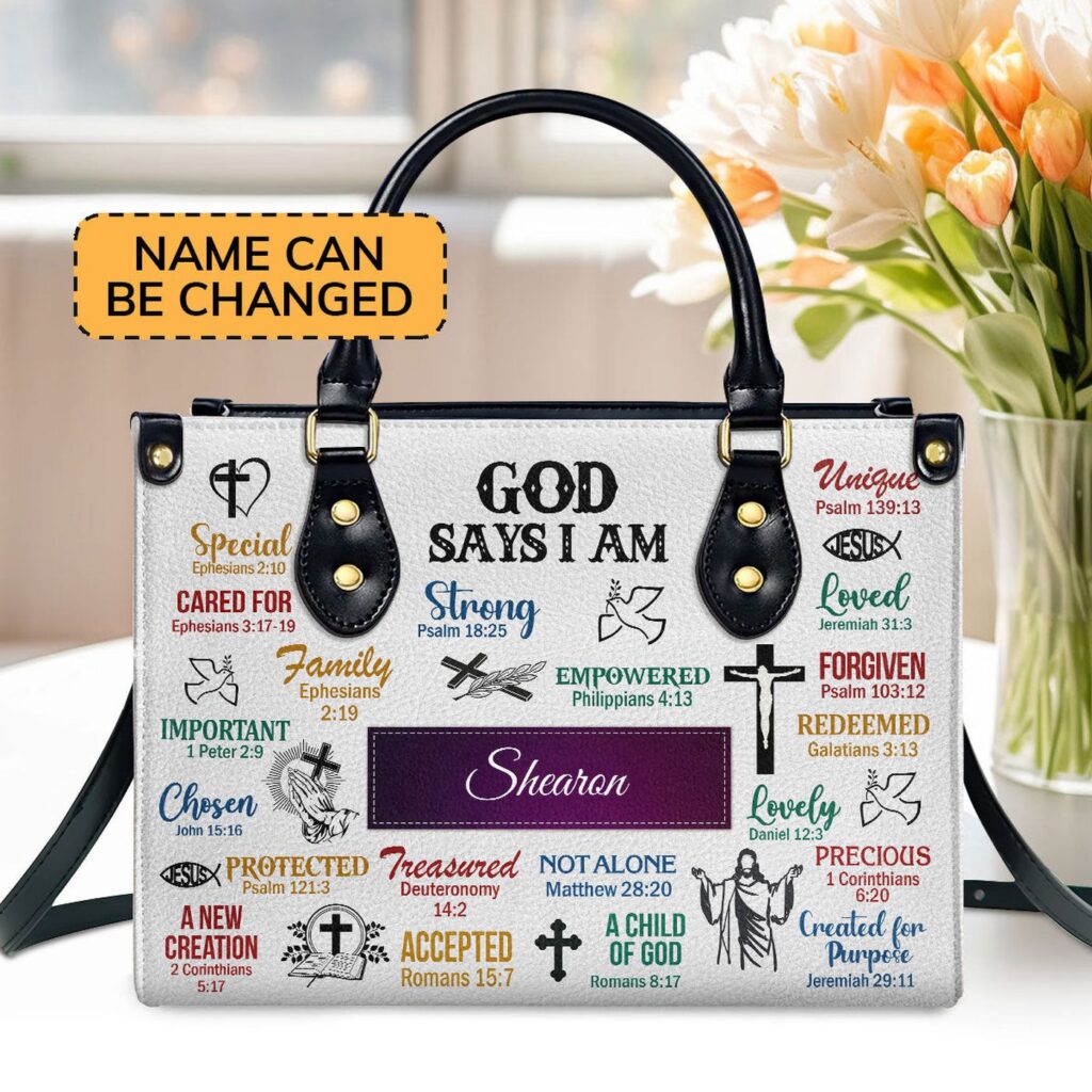 God Says I Am Personalized Leather Handbag for Christian Women Scripture Gifts with Handle God Says I Am Personalized Leather Handbag for Christian Women Scripture Gifts with Handle