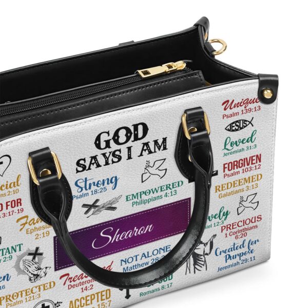 God Says I Am Personalized Leather Handbag for Christian Women Scripture Gifts with Handle
