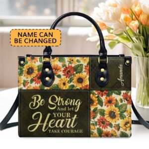 Custom Leather Handbag with Handle Psalm 31:24 Gift for Bible Study Be Strong & Courageous
