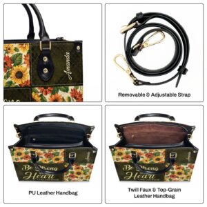 Custom Leather Handbag with Handle Psalm 31:24 Gift for Bible Study Be Strong & Courageous 1