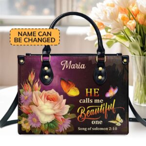Personalized Leather Handbag Solomon 2:10 Flower & Butterfly Design He Calls Me Beautiful One Gift