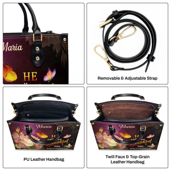 Personalized Leather Handbag Solomon 2:10 Flower & Butterfly Design He Calls Me Beautiful One Gift