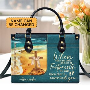 Footprints In The Sand Leather Handbag - Personalized Gift for Christian Ladies with Long Strap