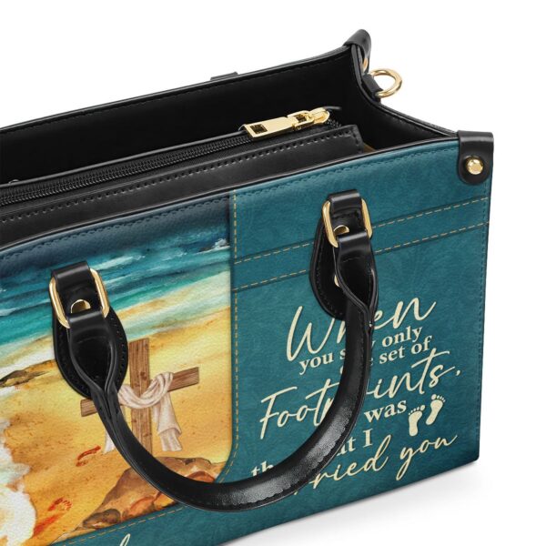 Footprints In The Sand Leather Handbag – Personalized Gift for Christian Ladies with Long Strap
